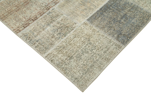 Handmade Area Rug – Grey Patchwork Cotton Wool Turkish Vintage Carpet 5'8''x8'
