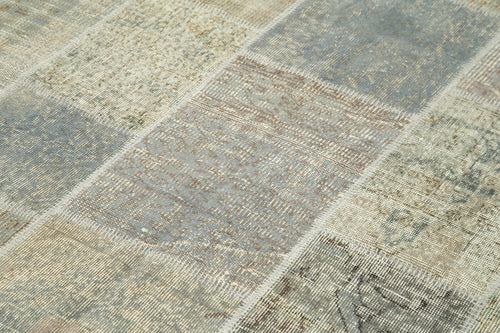 Handmade Area Rug – Grey Patchwork Cotton Wool Turkish Vintage Carpet 5'8''x8'
