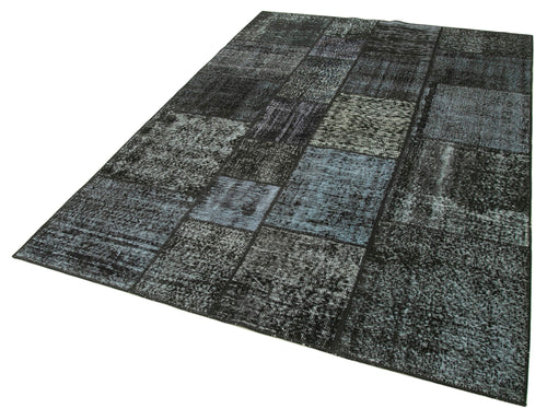 Kirk Yama Black Patchwork Cotton Wool Handmade Area Rug 5'7'' x 7'10''