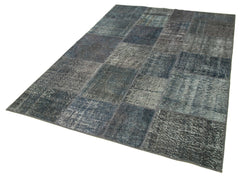 Kirk Yama Grey Patchwork Cotton Wool Handmade Area Rug 5'7'' x 7'11''