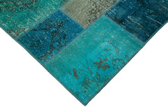 Kirk Yama Turquoise Patchwork Cotton Wool Handmade Area Rug 5'7'' x 7'11''