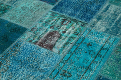 Kirk Yama Turquoise Patchwork Cotton Wool Handmade Area Rug 5'7'' x 7'11''