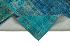 Kirk Yama Turquoise Patchwork Cotton Wool Handmade Area Rug 5'7'' x 7'11''