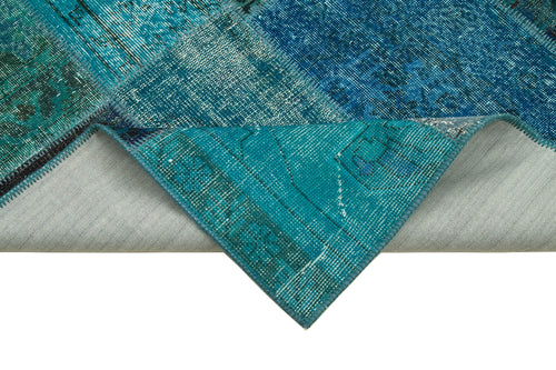 Kirk Yama Turquoise Patchwork Cotton Wool Handmade Area Rug 5'7'' x 7'11''