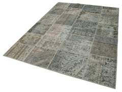 Handmade Area Rug - Kirk Yama Grey Patchwork Cotton Wool Carpet 5'8''x8'