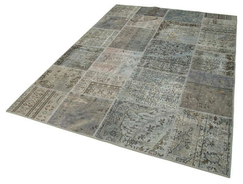 Handmade Area Rug - Kirk Yama Grey Patchwork Cotton Wool Carpet 5'8''x8'