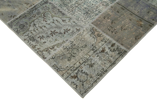 Handmade Area Rug - Kirk Yama Grey Patchwork Cotton Wool Carpet 5'8''x8'