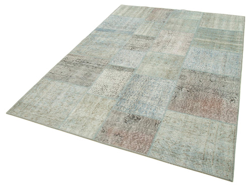 Kirk Yama Blue Patchwork Cotton Wool Handmade Area Rug 5'7'' x 7'11''
