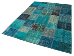 Kirk Yama Turquoise Patchwork Cotton Wool Handmade Area Rug 5'7'' x 7'10''