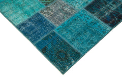 Kirk Yama Turquoise Patchwork Cotton Wool Handmade Area Rug 5'7'' x 7'10''