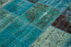 Kirk Yama Turquoise Patchwork Cotton Wool Handmade Area Rug 5'7'' x 7'10''