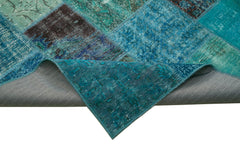 Kirk Yama Turquoise Patchwork Cotton Wool Handmade Area Rug 5'7'' x 7'10''