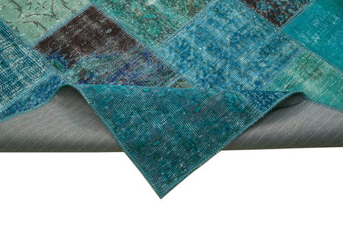Kirk Yama Turquoise Patchwork Cotton Wool Handmade Area Rug 5'7'' x 7'10''