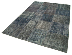 Handmade Area Rug – Grey Patchwork Carpet | Vintage Handwoven Cotton Wool Rug