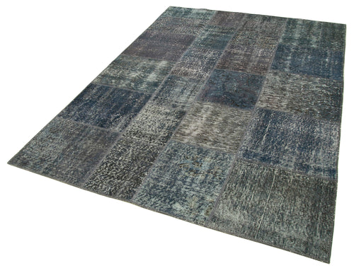 Handmade Area Rug – Grey Patchwork Carpet | Vintage Handwoven Cotton Wool Rug