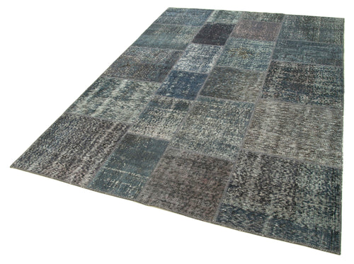 Kirk Yama Grey Patchwork Cotton Wool Handmade Area Rug 5'7'' x 7'11''