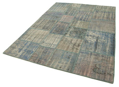Kirk Yama Blue Patchwork Cotton Wool Handmade Area Rug 5'9'' x 8'0''