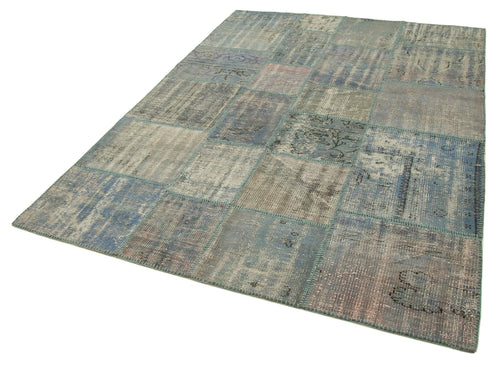 Kirk Yama Blue Patchwork Cotton Wool Handmade Area Rug 5'9'' x 8'0''