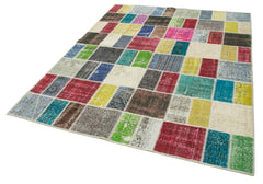 Kirk Yama Pink Patchwork Cotton Wool Handmade Area Rug 5'10'' x 7'6''