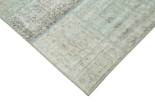 Handmade Area Rug - Blue Patchwork Cotton Wool Carpet, Vintage Turkish Design 5'7''x7'10''