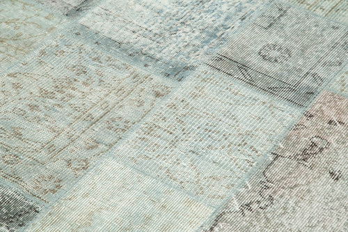 Handmade Area Rug - Blue Patchwork Cotton Wool Carpet, Vintage Turkish Design 5'7''x7'10''