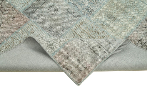 Handmade Area Rug - Blue Patchwork Cotton Wool Carpet, Vintage Turkish Design 5'7''x7'10''