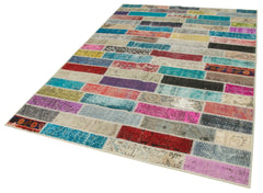 Kirk Yama Pink Patchwork Cotton Wool Handmade Area Rug 5'7'' x 7'9''