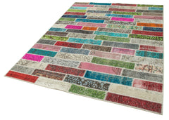 Kirk Yama Pink Patchwork Cotton Wool Handmade Area Rug 5'8'' x 7'6''