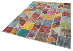 Kirk Yama Pink Patchwork Cotton Wool Handmade Area Rug 5'11'' x 7'7''