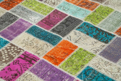 Handmade Area Rug - Pink Patchwork Cotton Wool Vintage Carpet 5'8'' x 7'5''