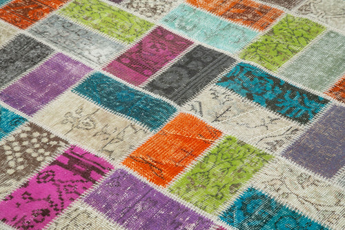 Handmade Area Rug - Pink Patchwork Cotton Wool Vintage Carpet 5'8'' x 7'5''