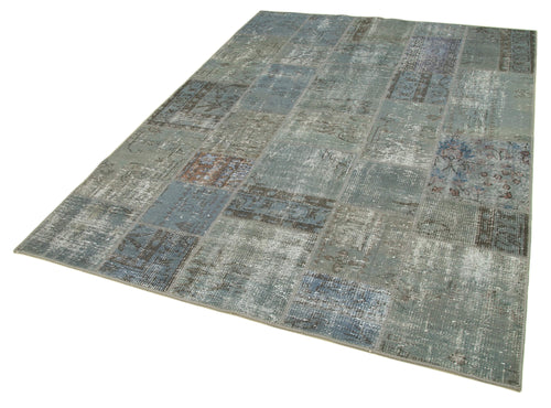 Kirk Yama Grey Patchwork Cotton Wool Handmade Area Rug 5'9'' x 7'10''