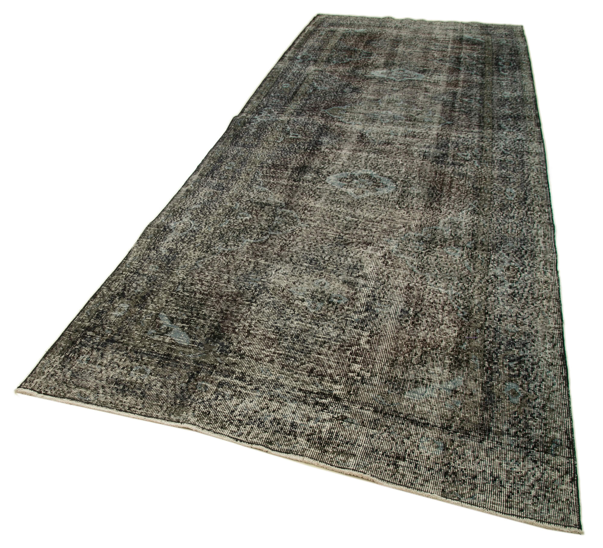 Handmade Vintage Area Rug – Black Cotton Wool Carpet | Turkish Hand Knotted, Rustic Home Decor 4'10"x12'11"