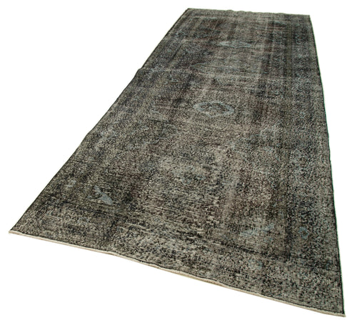 Zile Black Vintage Cotton Wool Handmade Area Rug 4'10'' x 12'11''