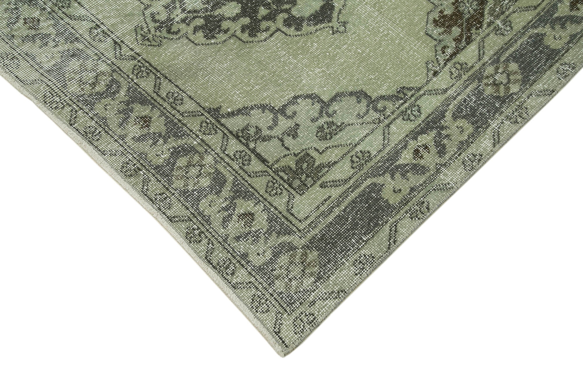 Vintage Wool Area Rug – Handmade Cotton Rug, Green Turkish Hand Knotted Carpet 4'10''x12'4''