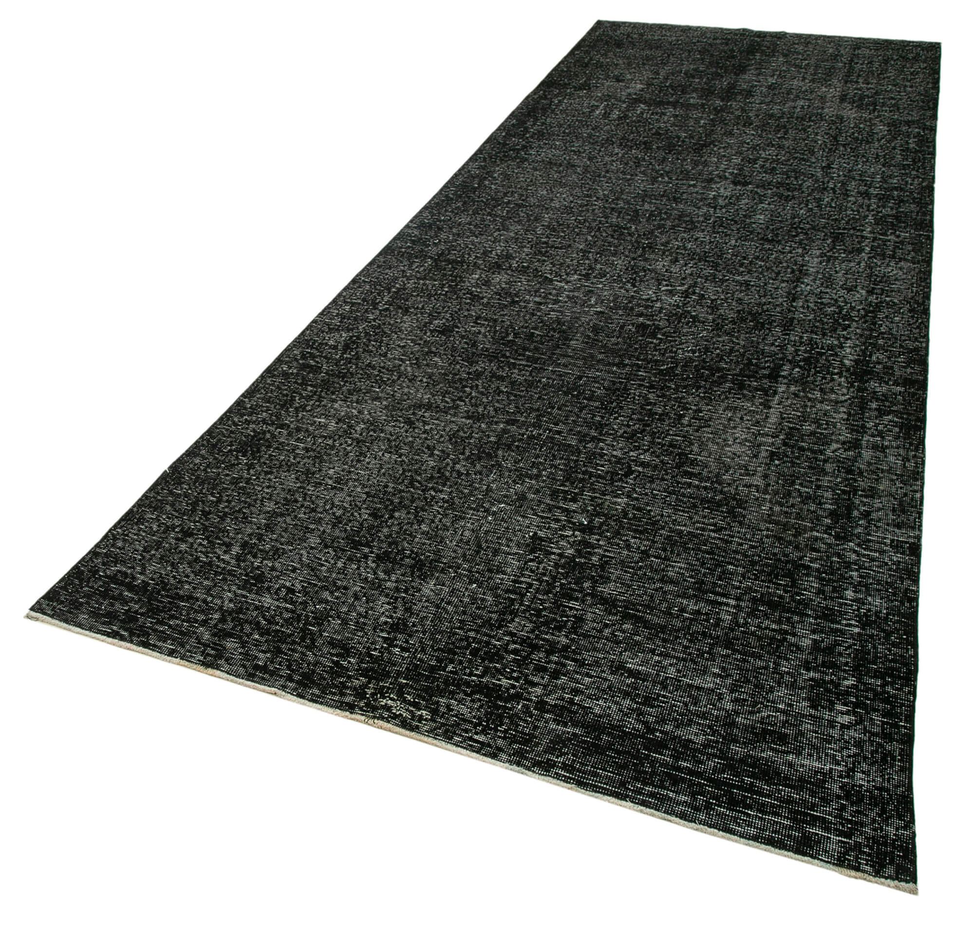 Handmade Vintage Area Rug – Black Cotton Wool Turkish Wool Rug 4'8''x12'10''