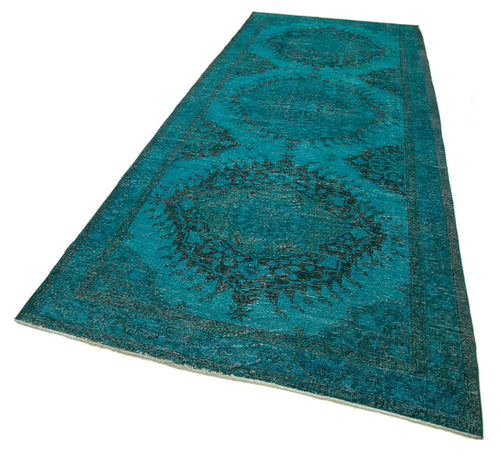 Zile Turquoise Vintage Cotton Wool Handmade Area Rug 4'11'' x 13'4''