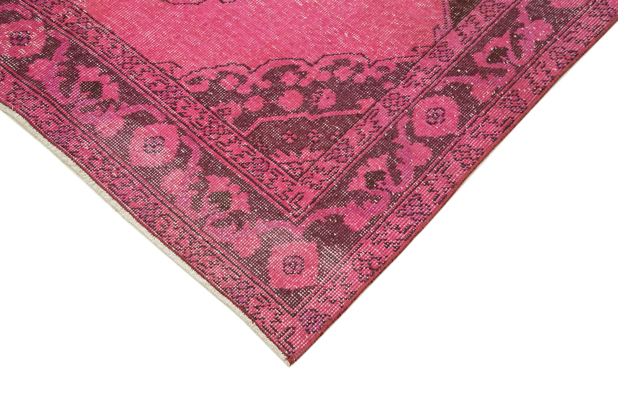 Handmade Vintage Area Rug – Pink Cotton Wool Carpet 4'8''x12'9'' Turkish Hand Knotted
