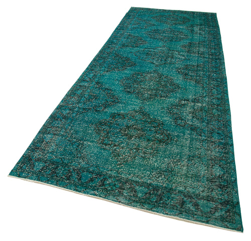 Zile Turquoise Vintage Cotton Wool Handmade Area Rug 4'7'' x 13'3''
