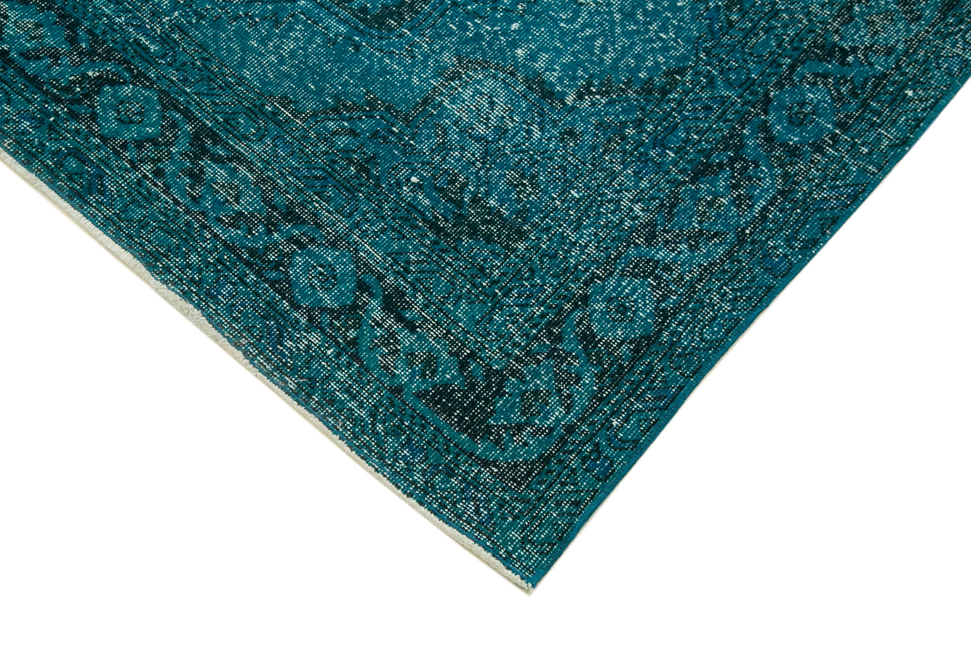 Vintage Wool Area Rug – Handmade Cotton Rug with Turquoise Wool Carpet, Soft Floor Covering 4'6'' x 14'0''