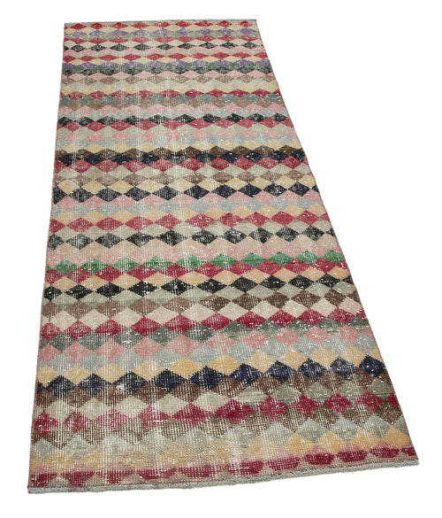 Checkered Runner Multy Geometric Cotton Wool Handmade Area Rug 2'7'' x 6'11''