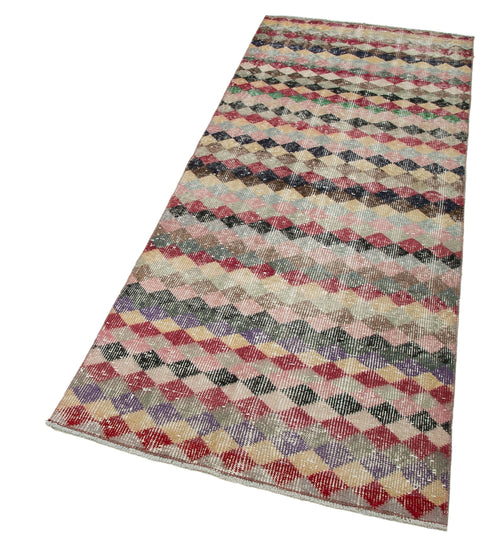 Checkered Runner Multy Geometric Cotton Wool Handmade Area Rug 2'7'' x 6'11''