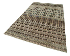 Handmade Area Rug – Checkered Kilim Beige Cotton Wool Blend 5'7''x9'1''
