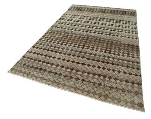 Handmade Area Rug – Checkered Kilim Beige Cotton Wool Blend 5'7''x9'1''