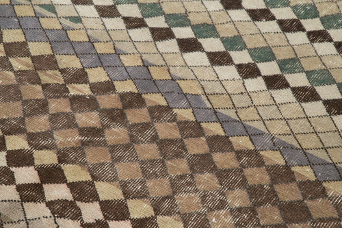 Handmade Area Rug – Checkered Kilim Beige Cotton Wool Blend 5'7''x9'1''