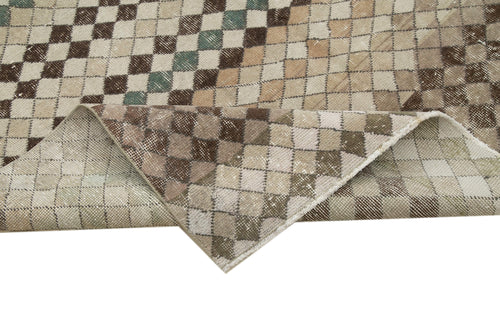 Handmade Area Rug – Checkered Kilim Beige Cotton Wool Blend 5'7''x9'1''