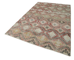 Checkered Kilim White Cotton Wool Handmade Area Rug 5'11'' x 10'3''