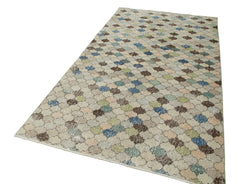 Handmade Area Rug - Checkered Kilim Beige Cotton Wool Rug 4'9" x 9'4"