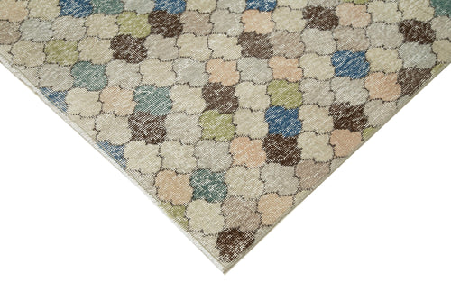 Handmade Area Rug - Checkered Kilim Beige Cotton Wool Rug 4'9" x 9'4"