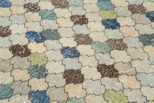 Handmade Area Rug - Checkered Kilim Beige Cotton Wool Rug 4'9" x 9'4"